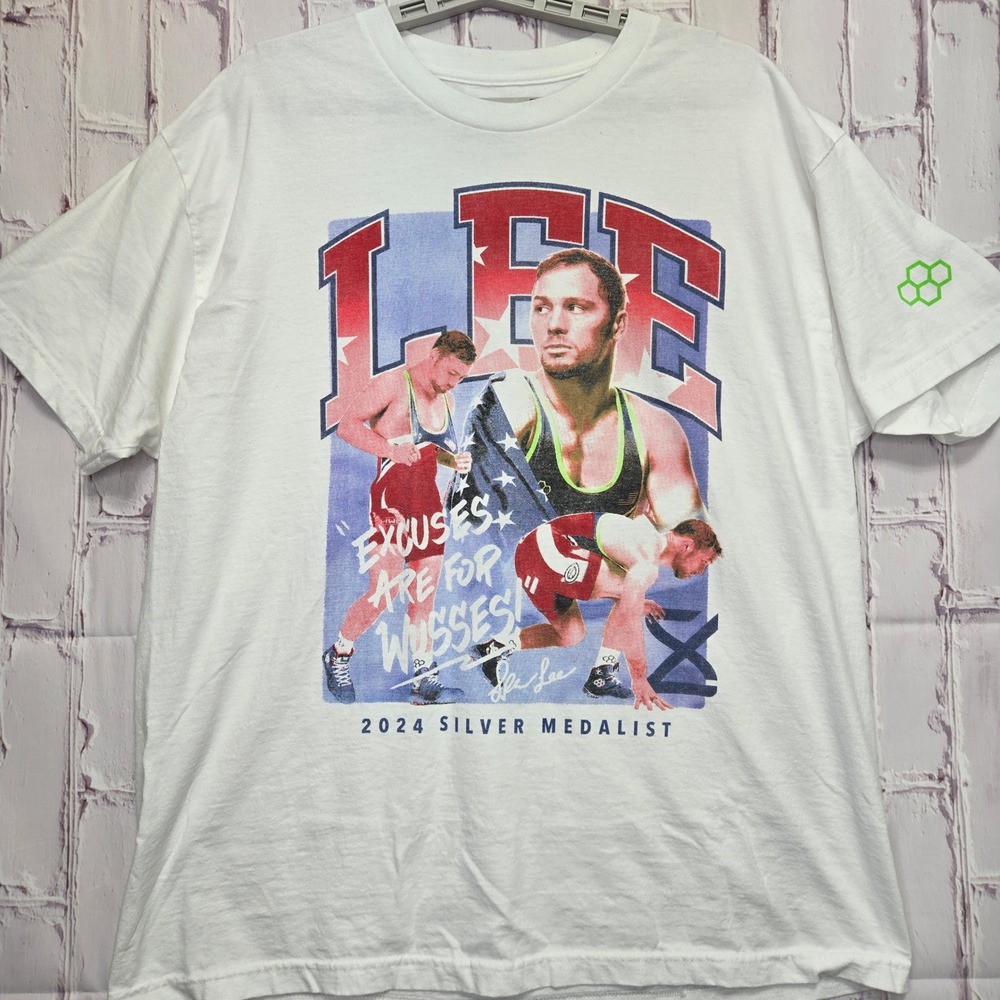 RUDIS Graphic T-Shirt White Spencer Lee 2024 Silver Medalist Wrestling Mens XL